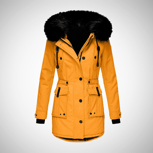 R&B | Damen Wasserdichte Gepolsterte Winterjacke mit Kapuze und Pelzbesatz
