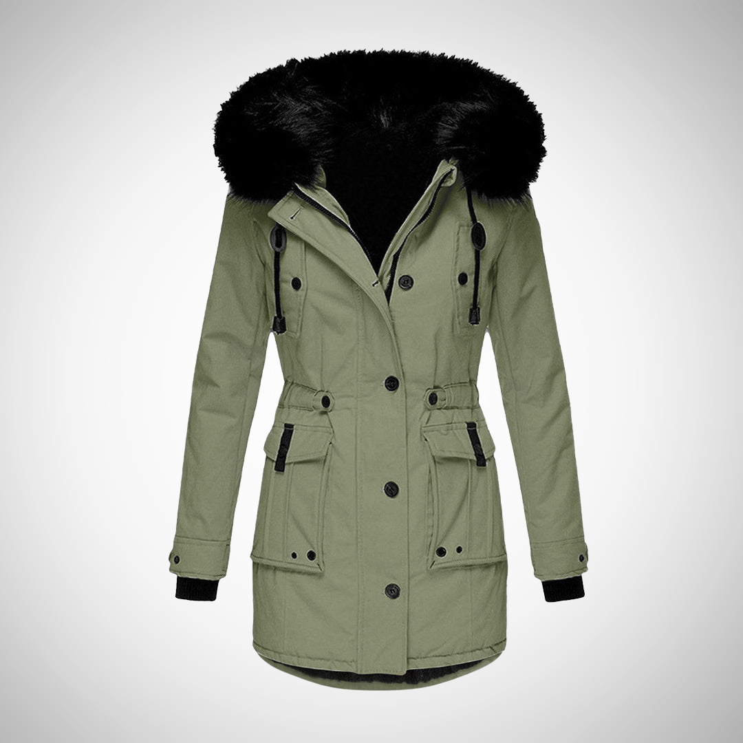 R&B | Damen Wasserdichte Gepolsterte Winterjacke mit Kapuze und Pelzbesatz