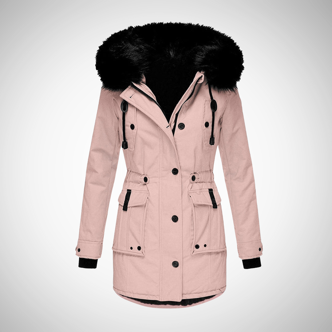 R&B | Damen Wasserdichte Gepolsterte Winterjacke mit Kapuze und Pelzbesatz