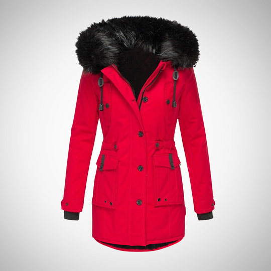 R&B | Damen Wasserdichte Gepolsterte Winterjacke mit Kapuze und Pelzbesatz