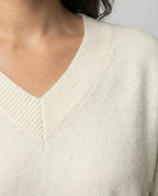 Weicher Oversize V-Ausschnitt Strickpullover für Damen in Creme-Weiß