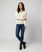 Weicher Oversize V-Ausschnitt Strickpullover für Damen in Creme-Weiß