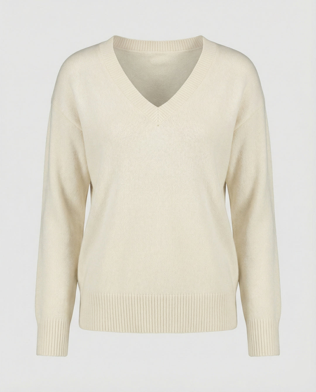 Weicher Oversize V-Ausschnitt Strickpullover für Damen in Creme-Weiß