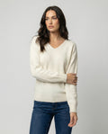 Weicher Oversize V-Ausschnitt Strickpullover für Damen in Creme-Weiß