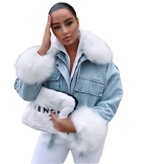 R&B | MODACHIC Jeansjacke mit Pelzbesatz