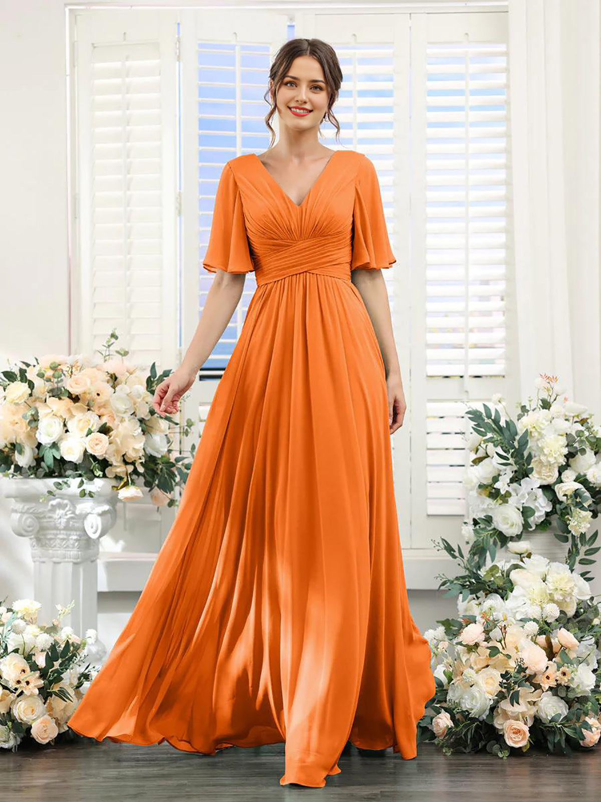 R&B | Fließendes V-Ausschnitt Chiffonkleid für Damen