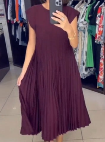 R&B | Elegantes Plissee-Kleid Einfarbig Ärmellos
