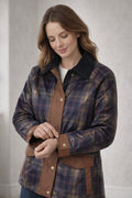 R&B | Karierte Damenjacke mit Druckknopfleiste und Kontrastdetails