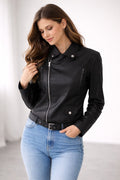 Damen Bikerjacke aus Kunstleder mit asymmetrischem Reißverschluss