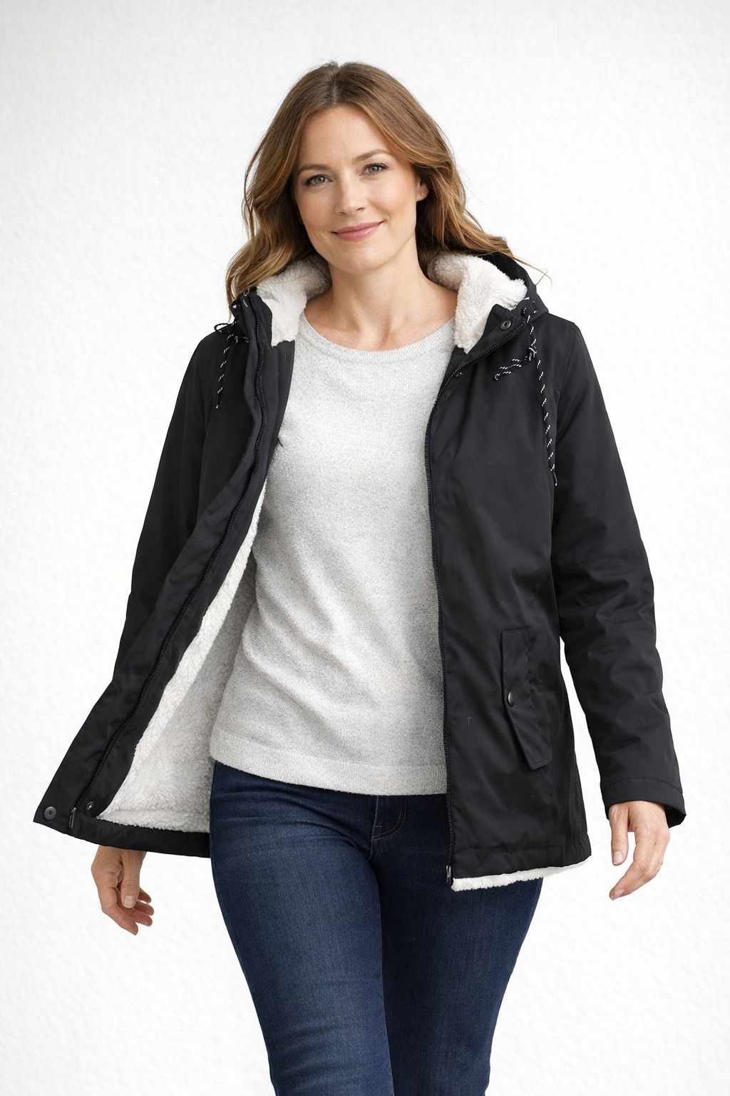R&B | Damen Winterjacke mit Kapuze und Fleecefutter