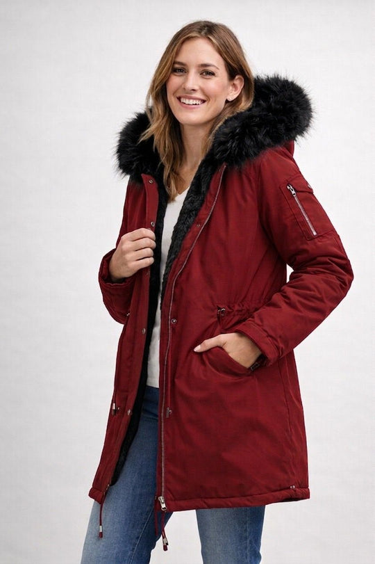 R&B | Damen Parka Fellkapuze Fleecefutter