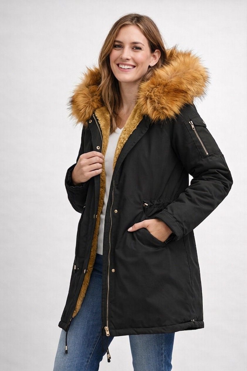 R&B | Damen Parka Fellkapuze Fleecefutter