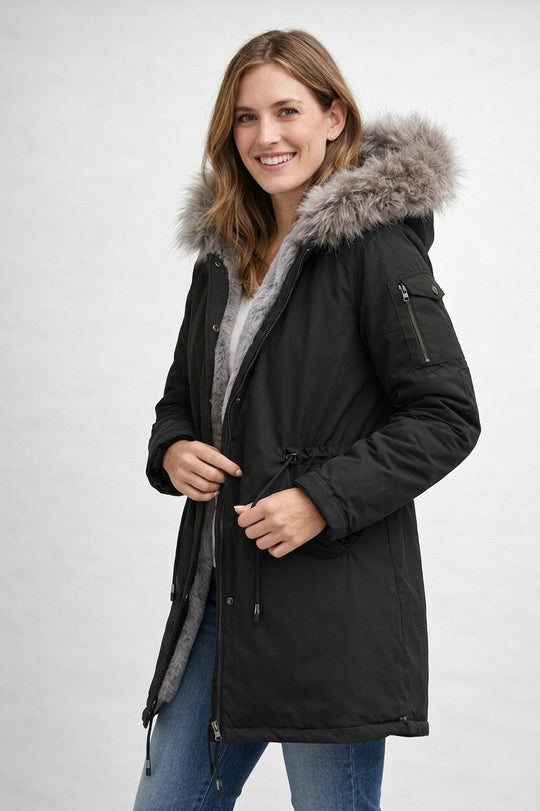 R&B | Damen Parka Fellkapuze Fleecefutter
