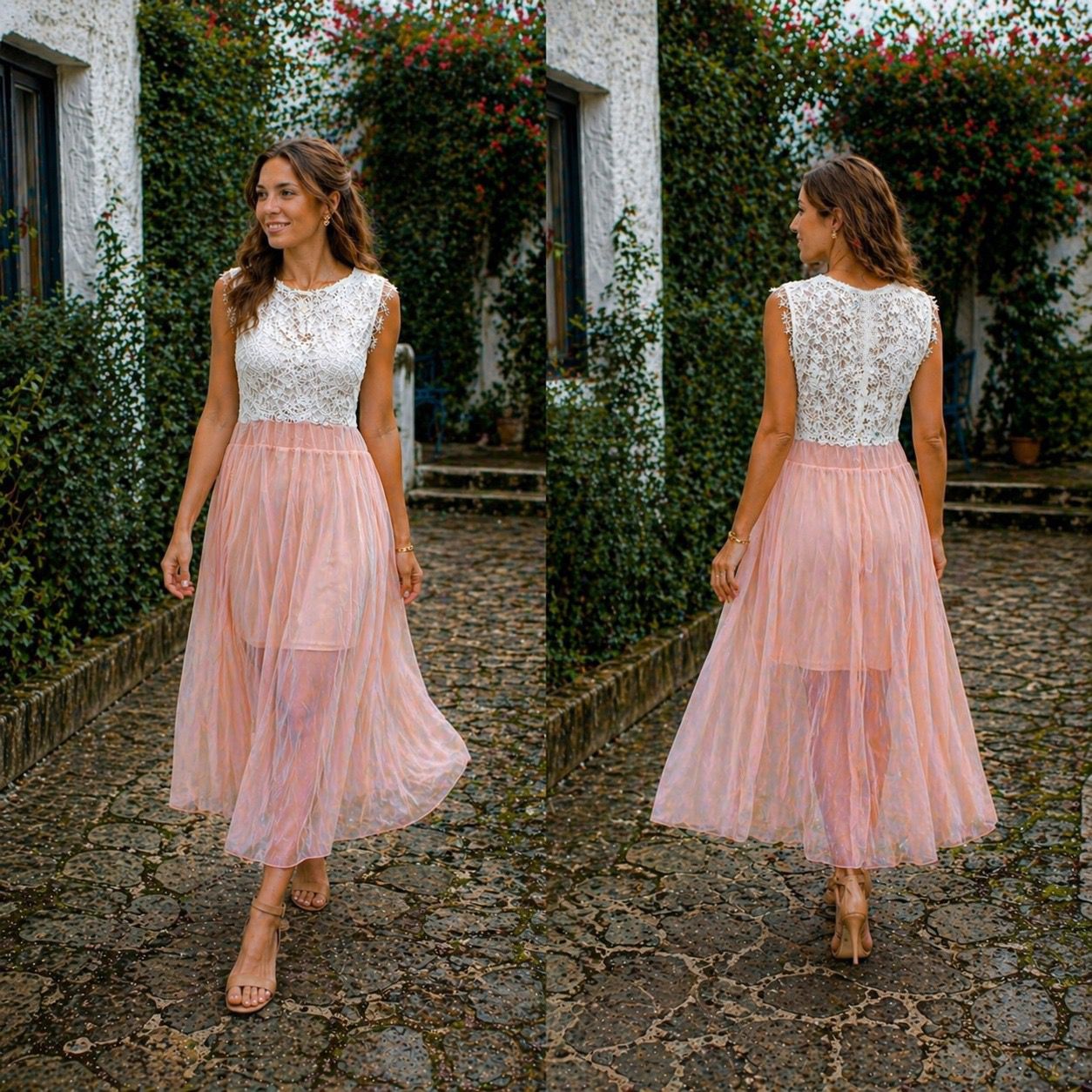 R&B Damen Chiffon Midikleid Ärmellos Locker Fallend