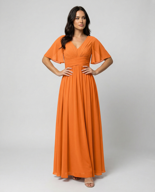 R&B | Kleid Fließendes V-Ausschnitt Chiffonkleid für Damen