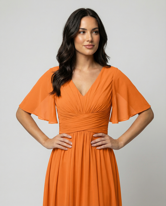 R&B | Kleid Fließendes V-Ausschnitt Chiffonkleid für Damen