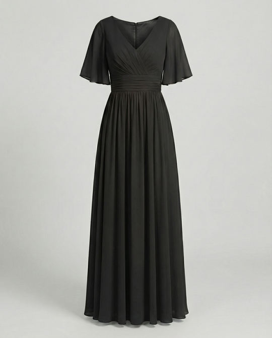 R&B | Kleid Fließendes V-Ausschnitt Chiffonkleid für Damen