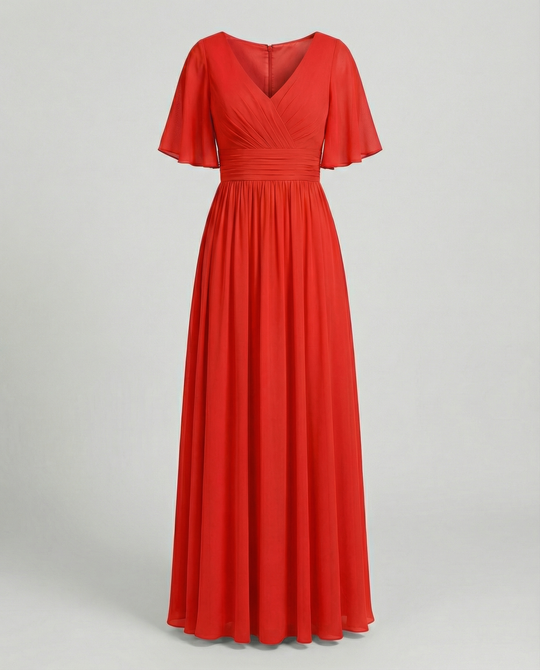 R&B | Kleid Fließendes V-Ausschnitt Chiffonkleid für Damen
