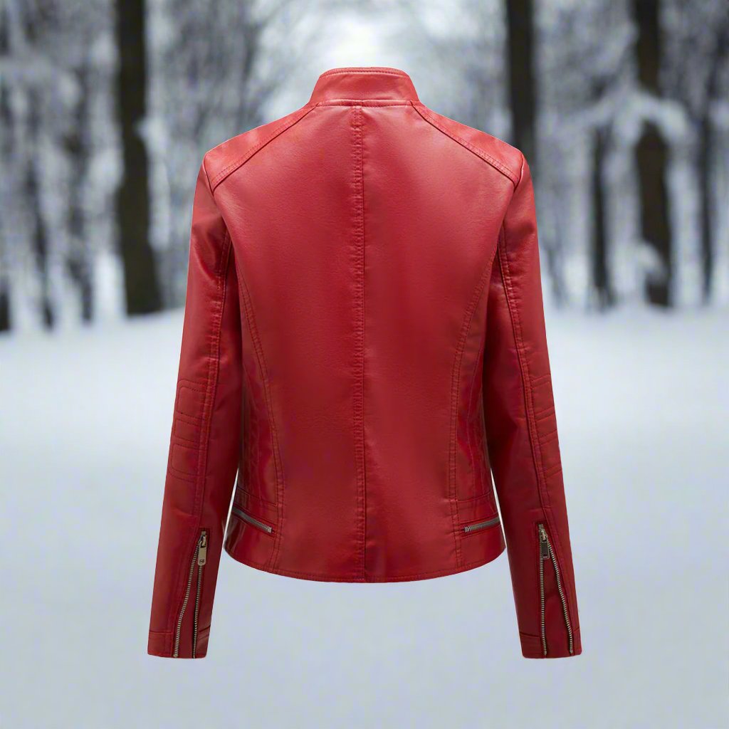 R&B | Lederjacke - Biker-Stil - Reißverschluss - Stehkragen - Slim Fit