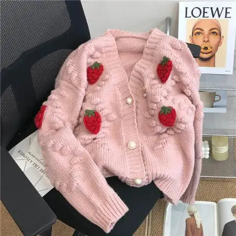 Priscilla | Lose Strickjacke Erdbeere