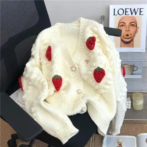 Priscilla | Lose Strickjacke Erdbeere