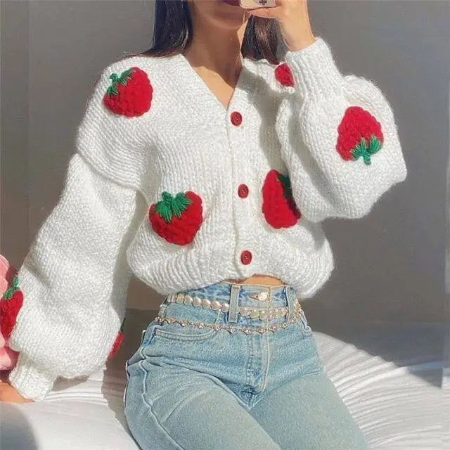 Priscilla | Lose Strickjacke Erdbeere