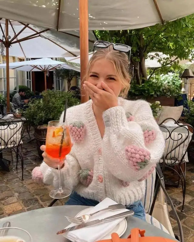 Priscilla | Lose Strickjacke Erdbeere
