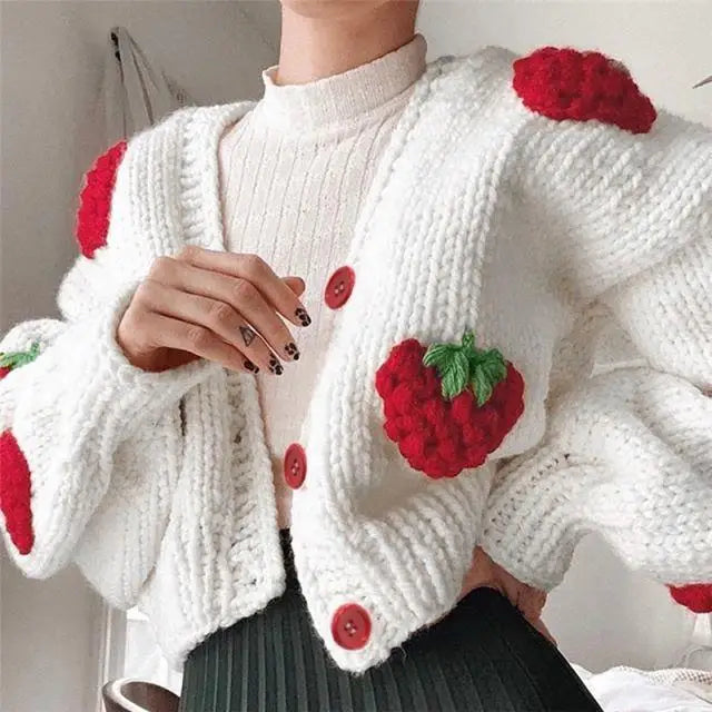 Priscilla | Lose Strickjacke Erdbeere