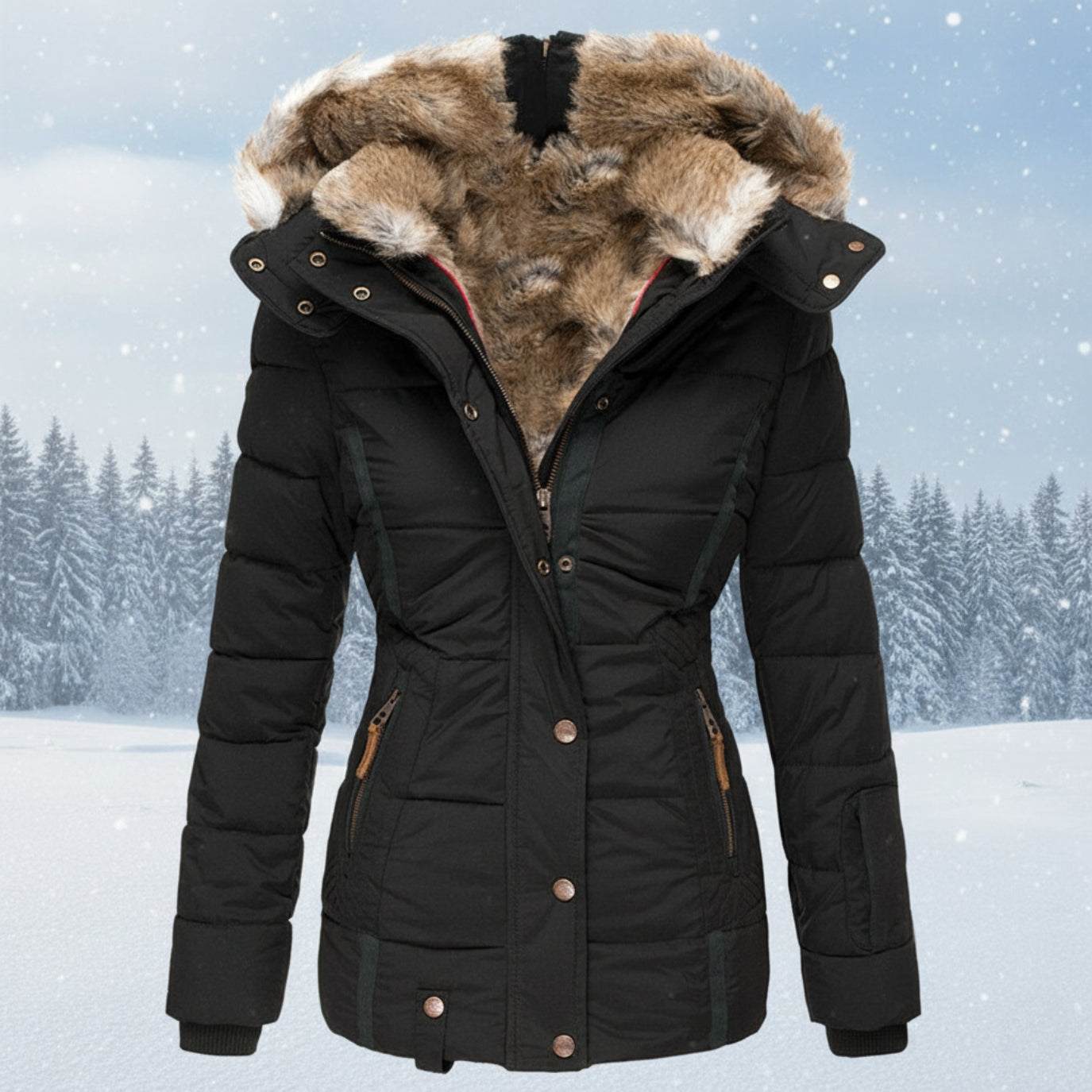 R&B | Parka Damen - Stepp-Pufferjacke mit Kunstfellkapuze