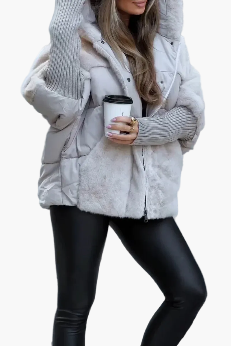 R&B | Damen Winterjacke mit Kapuze und Teddy gepolstert Design