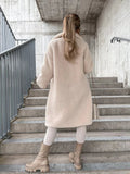 R&B | Langer Mantel Weiches Teddy-Fleece Kapuze & Knopfverschluss Lockere Passform