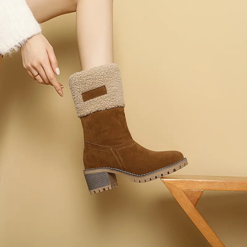 Winterstiefel | Blockabsatz | Mit Fell gefüttert | Absatzstiefel | Damenstiefel R&B