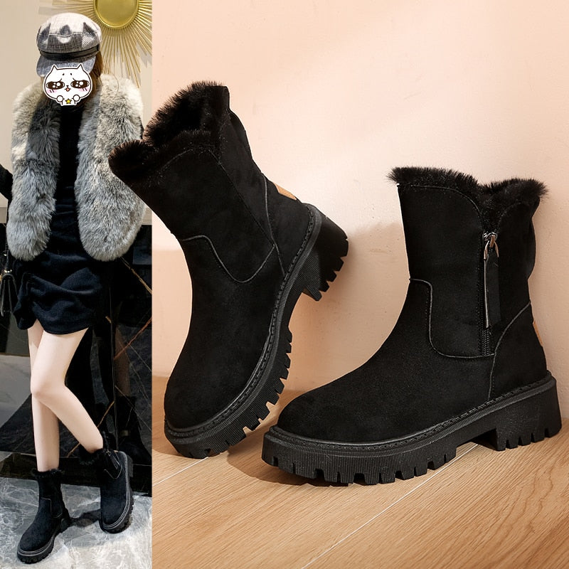 Winterstiefel | Dicke Sohle | Wildleder | Stiefel mit Fleece-Futter | Damenstiefel R&B