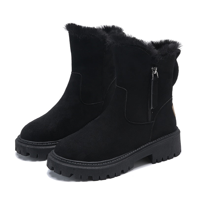 Winterstiefel | Dicke Sohle | Wildleder | Stiefel mit Fleece-Futter | Damenstiefel R&B