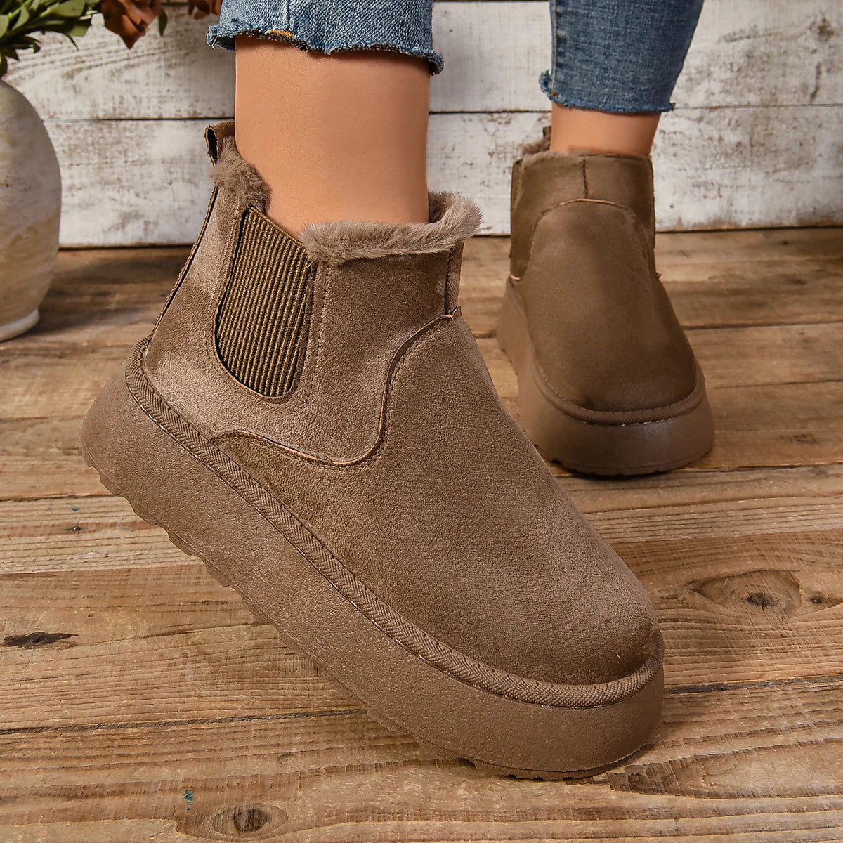 Winterstiefel | Knöchel | Schlupfstiefel | Kunstfell gefütterte Stiefel | Damenstiefel R&B