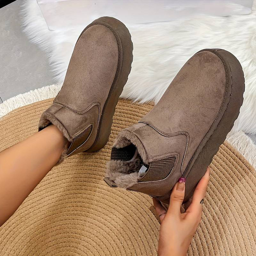 Winterstiefel - Slip-On - Knöchel - Stiefel mit Kunstpelz - Winterschuhe Damen R&B