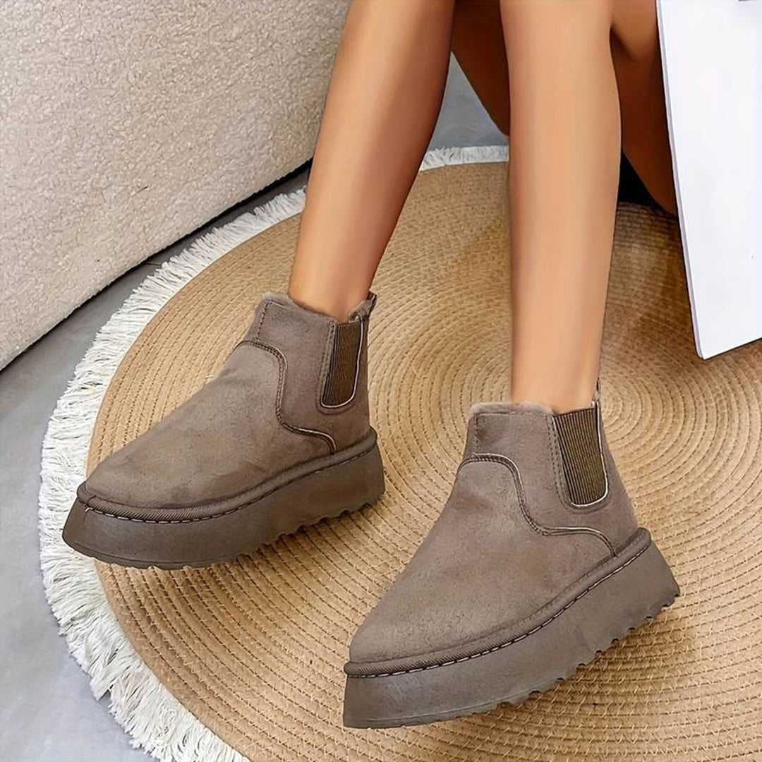 Winterstiefel - Slip-On - Knöchel - Stiefel mit Kunstpelz - Winterschuhe Damen R&B