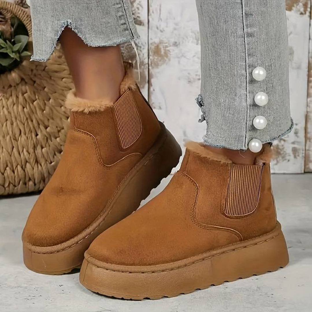 Winterstiefel - Slip-On - Knöchel - Stiefel mit Kunstpelz - Winterschuhe Damen R&B