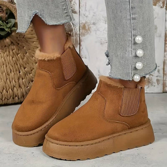 Winterstiefel - Slip-On - Knöchel - Stiefel mit Kunstpelz - Winterschuhe Damen R&B