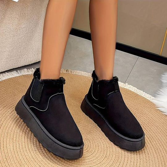 Winterstiefel - Slip-On - Knöchel - Stiefel mit Kunstpelz - Winterschuhe Damen R&B