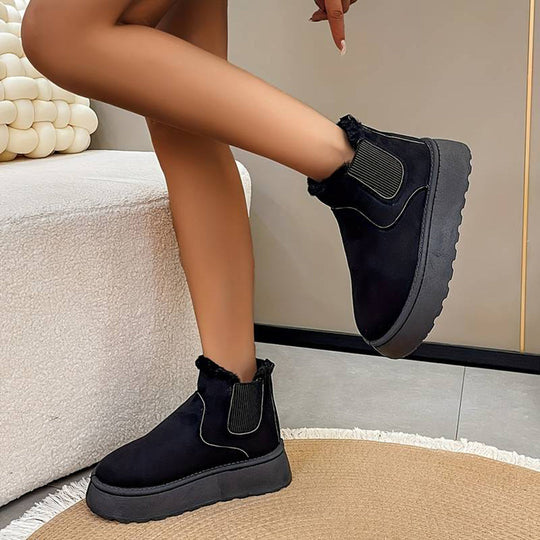 Winterstiefel - Slip-On - Knöchel - Stiefel mit Kunstpelz - Winterschuhe Damen R&B