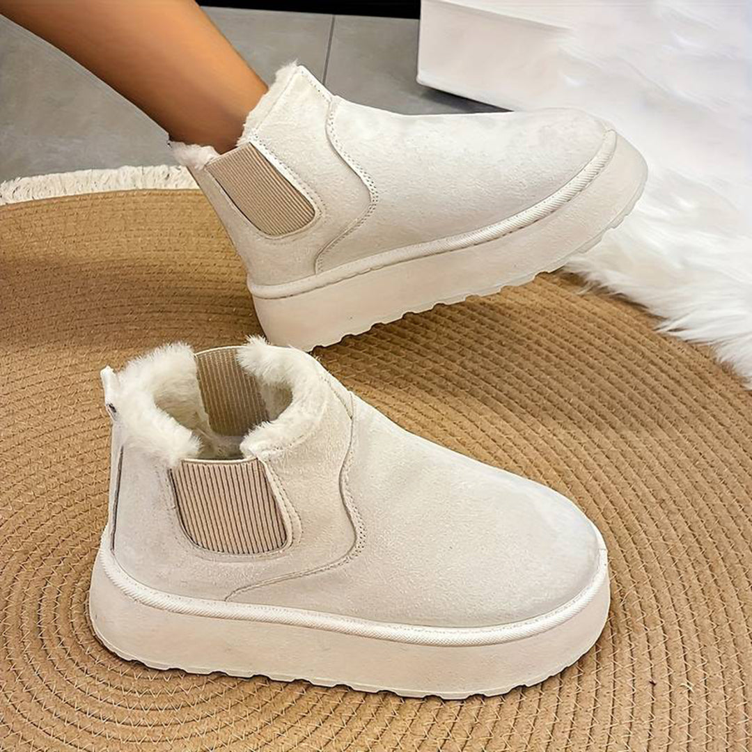 Winterstiefel - Slip-On - Knöchel - Stiefel mit Kunstpelz - Winterschuhe Damen R&B