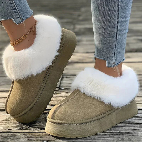 Winterstiefel - Frauen Pelz Slip-On Knöchel Winter Schuhe R&B