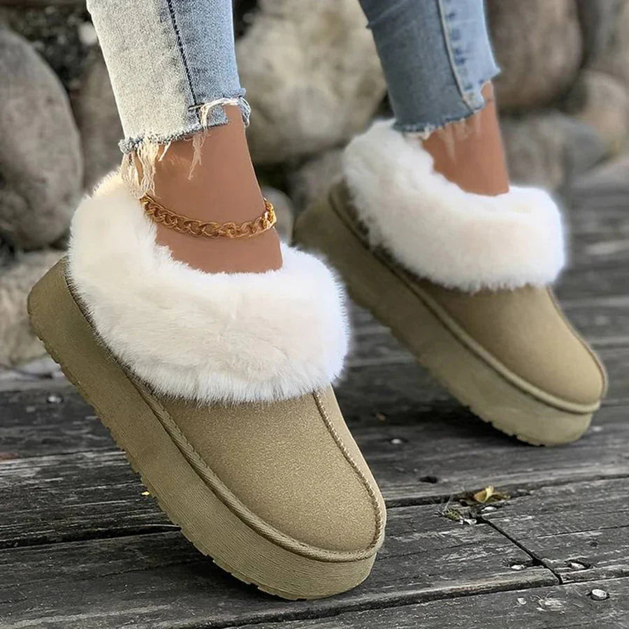 Winterstiefel - Frauen Pelz Slip-On Knöchel Winter Schuhe R&B