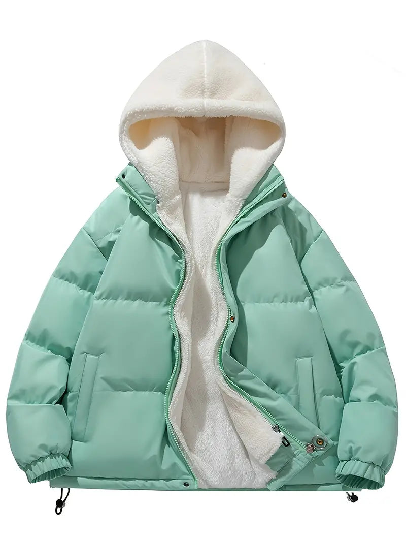 R&B | Damen Winterpuffjacke mit Warmem Sherpafutter und Kapuze