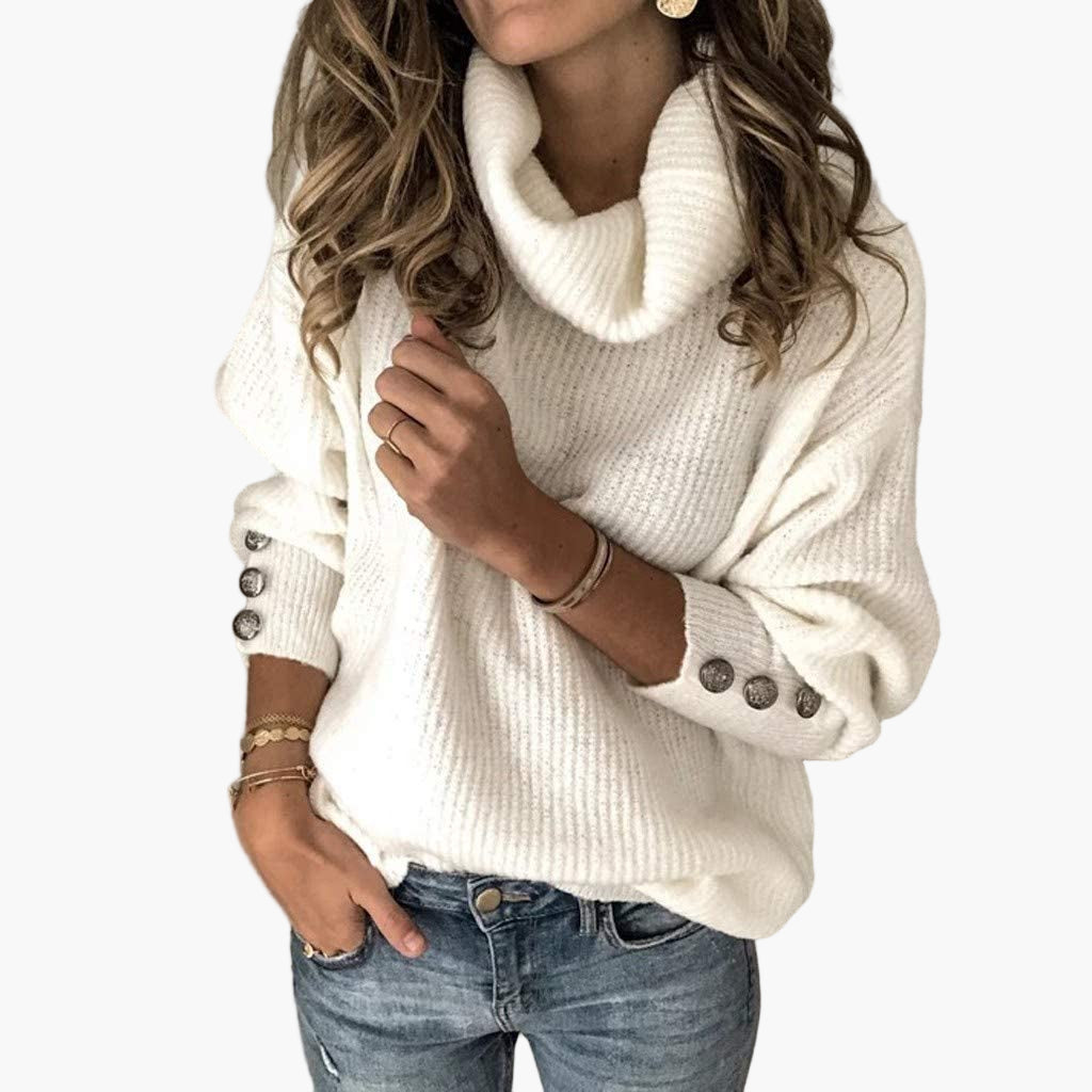 R&B | Pullover mit Rollkragen und Knopfdetails - Modischer Freizeit Strickpullover