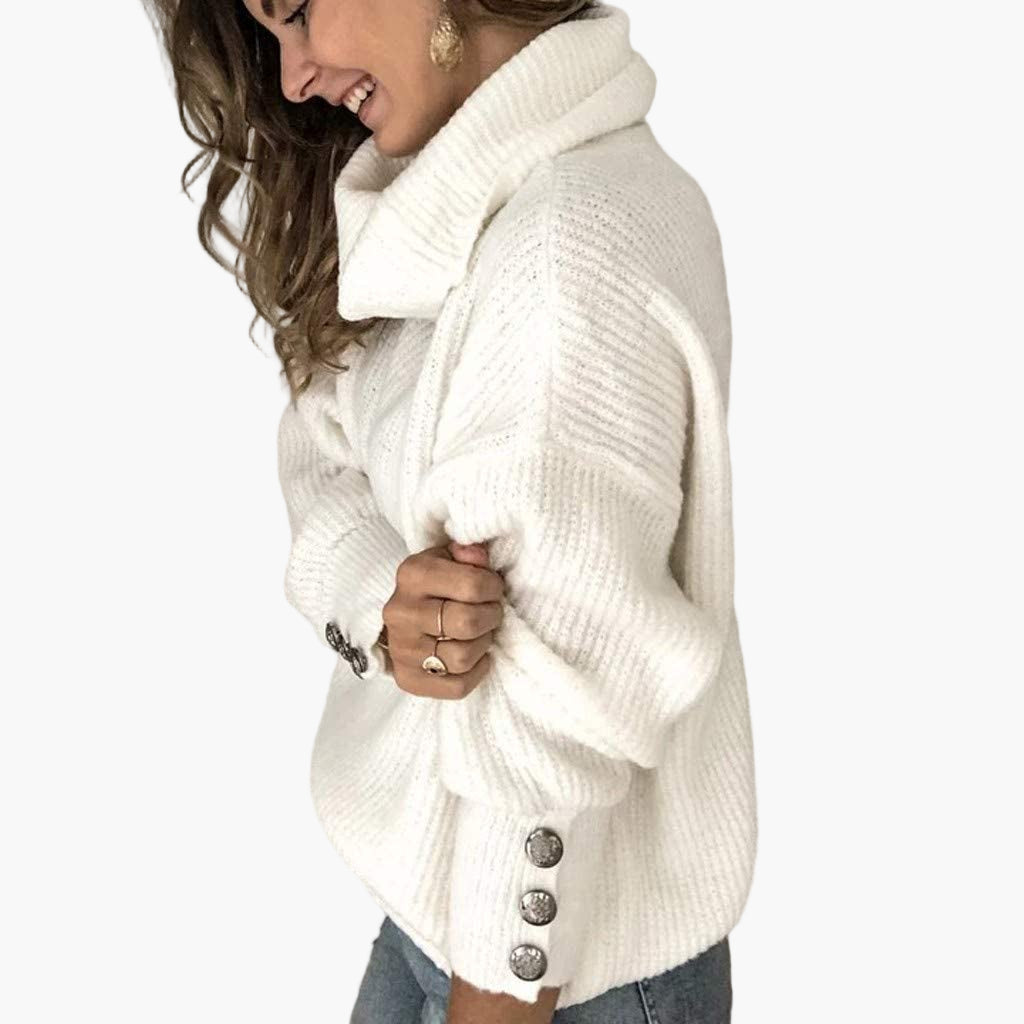 R&B | Pullover mit Rollkragen und Knopfdetails - Modischer Freizeit Strickpullover