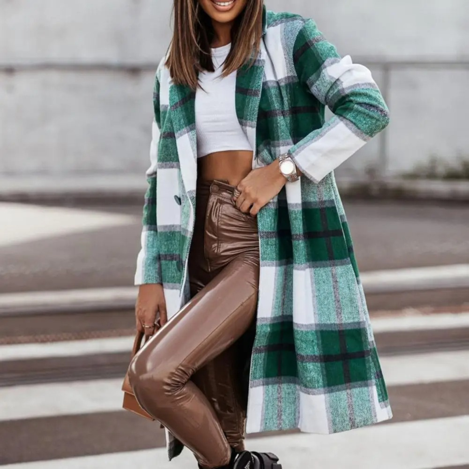 R&B | Stylish Wollmantel mit Karomuster für Frauen