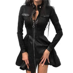 Stylische Kleid aus PU mit langen Spitzenärmeln