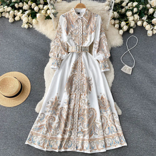 A-Linienkleid mit Gürtel und Blumenmuster